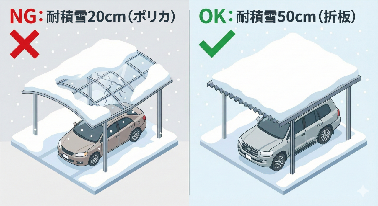 雪の重みで潰れたカーポート